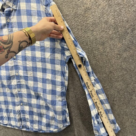 J Crew Shirt Mens Large Blue White Gingham Heathered Cotton Button Down Casual - Picture 4 of 10
